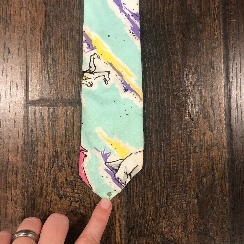 Vintage Bon Homme Stegosaurus Dinosaurs Novelty Necktie Light‎ Blue Comic Retro - Picture 3 of 11